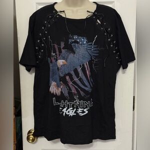 Simply Be Lightning Eagles Lace Up Sleeves Top Black Sz 18 NWT